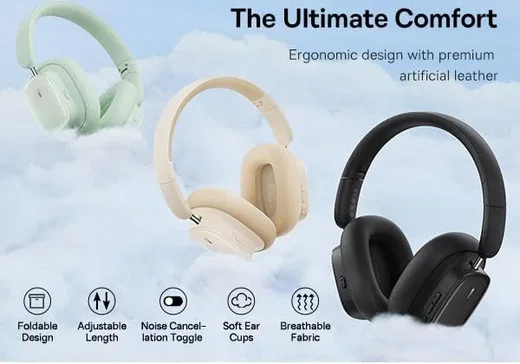 Baseus Bowie H1i Noise Cancelling Draadloze Koptelefoon ANC Beige afbeelding 7