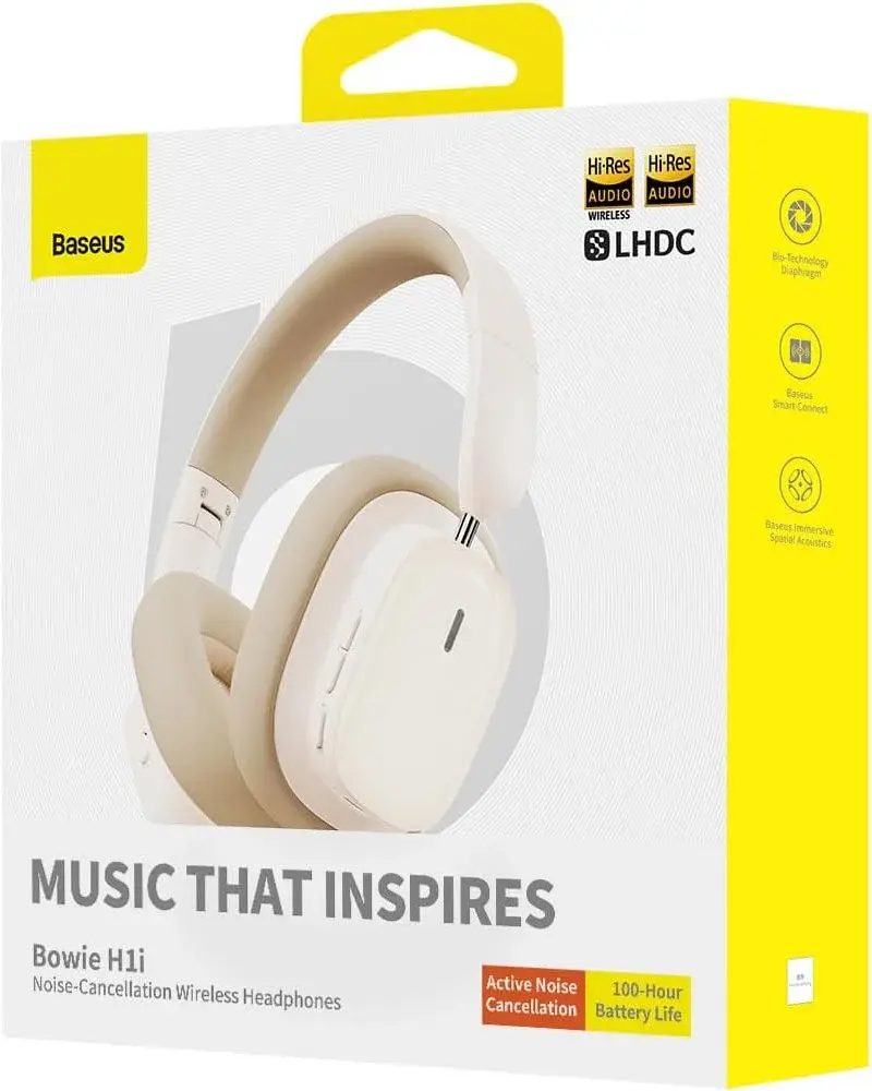Baseus Bowie H1i Noise Cancelling Draadloze Koptelefoon ANC Beige afbeelding 17