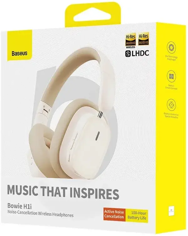 Baseus Bowie H1i Noise Cancelling Draadloze Koptelefoon ANC Beige afbeelding 15