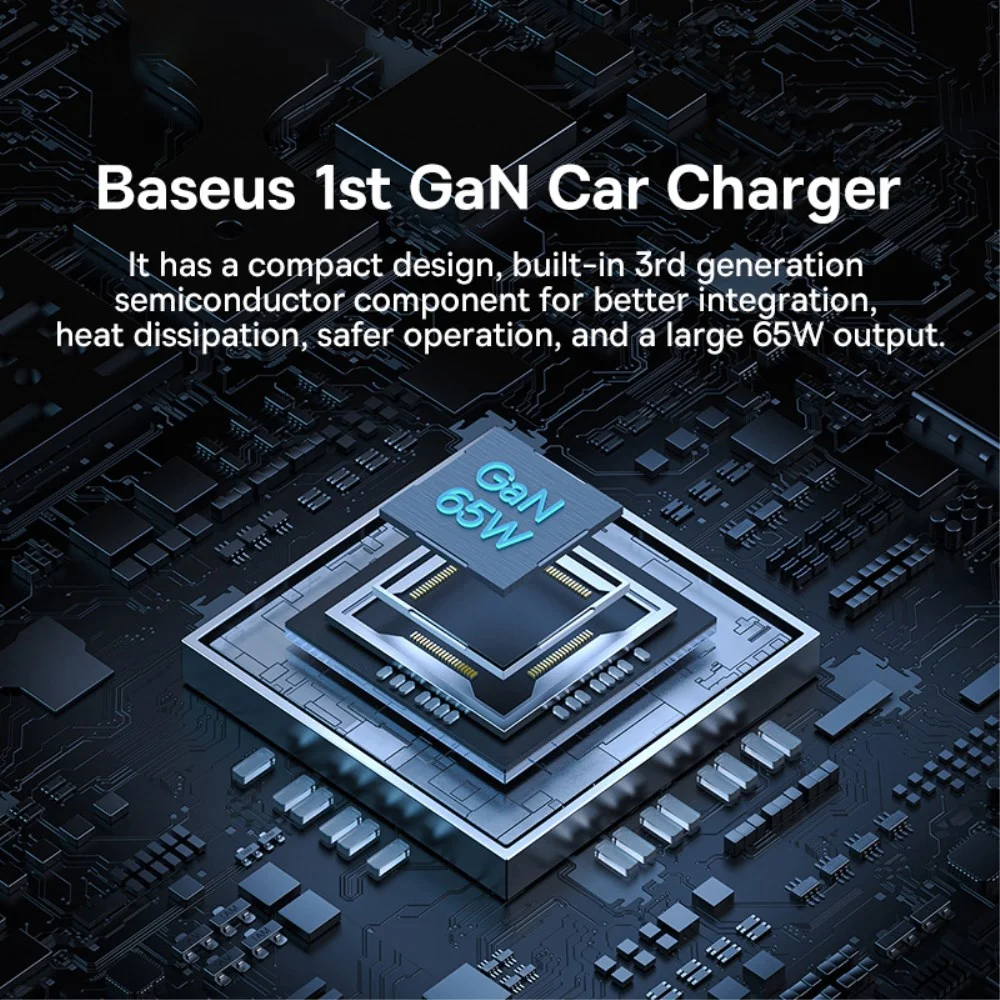 Baseus GaN USB/USB-C Auto Snellader 65W met Power Delivery Grijs afbeelding 8