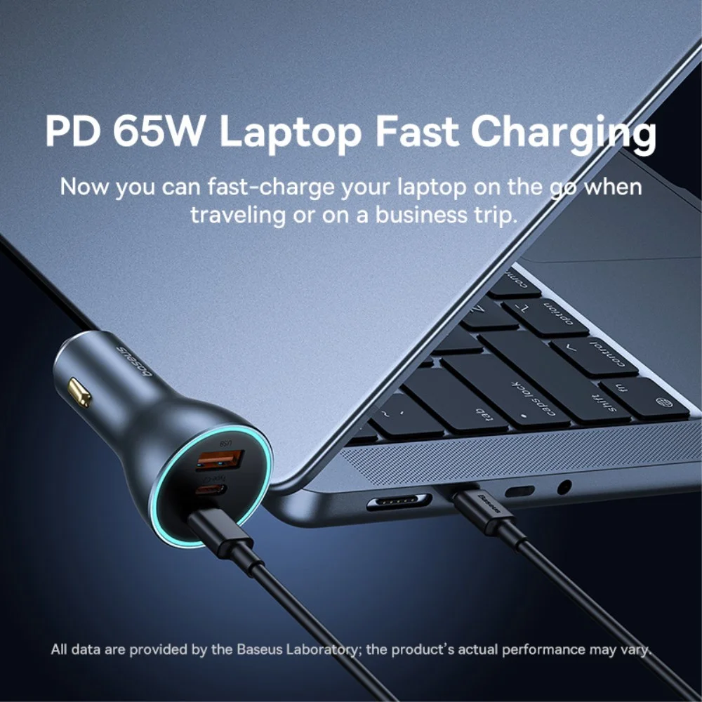 Baseus GaN USB/USB-C Auto Snellader 65W met Power Delivery Grijs afbeelding 4