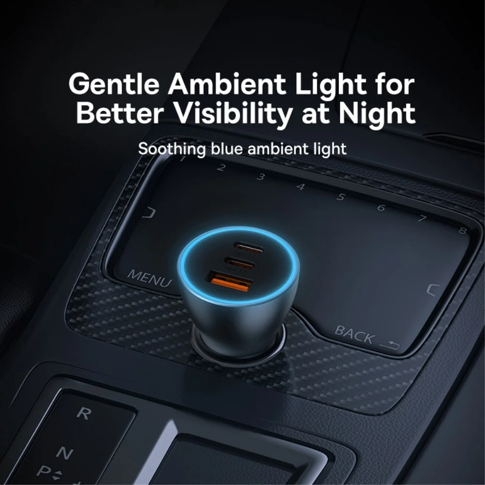 Baseus GaN USB/USB-C Auto Snellader 65W met Power Delivery Grijs afbeelding 6