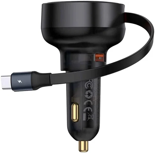 Baseus Enjoyment Pro Autolader 60W met Uitrekbare USB-C Kabel Zwart afbeelding 1