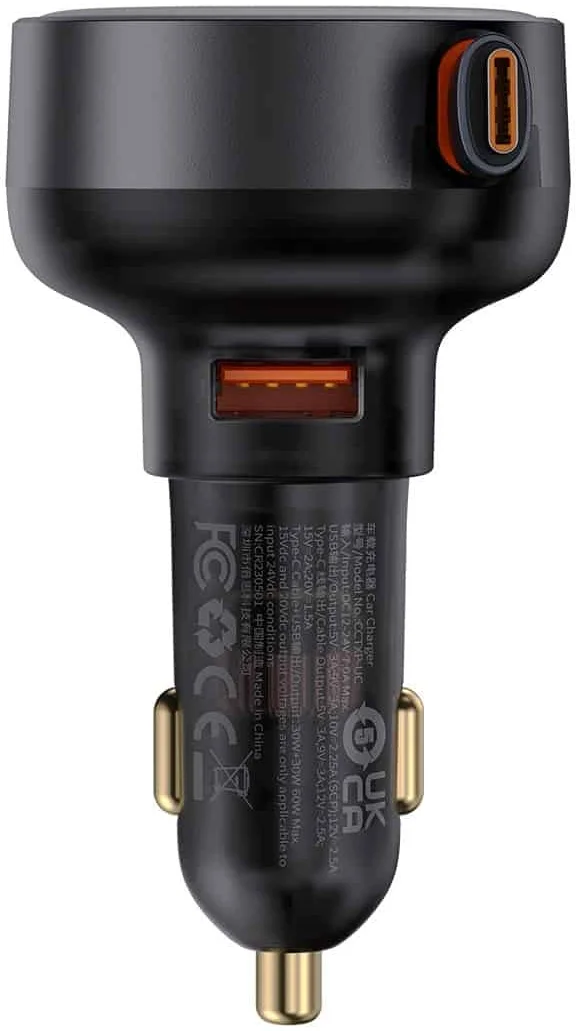 Baseus Enjoyment Pro Autolader 60W met Uitrekbare USB-C Kabel Zwart afbeelding 2