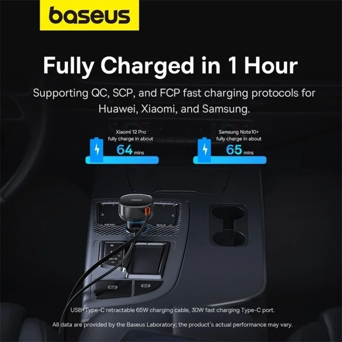 Baseus Enjoyment Pro Autolader 60W met Uitrekbare USB-C Kabel Zwart afbeelding 6