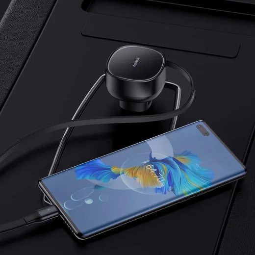 Baseus Enjoyment Pro Autolader 60W met Uitrekbare USB-C Kabel Zwart afbeelding 7