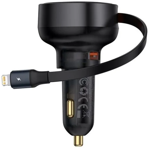 Baseus Enjoyment Autolader 55W met Uitrekbare Lightning Kabel Zwart afbeelding 1