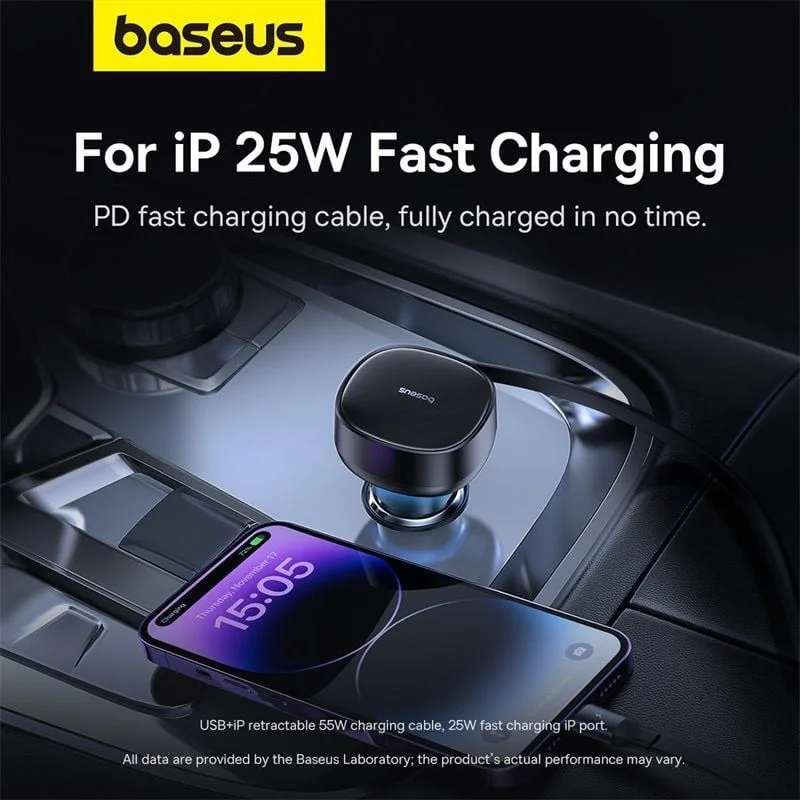 Baseus Enjoyment Autolader 55W met Uitrekbare Lightning Kabel Zwart afbeelding 5