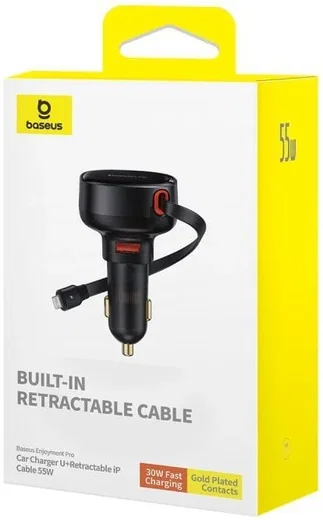 Baseus Enjoyment Autolader 55W met Uitrekbare Lightning Kabel Zwart afbeelding 8