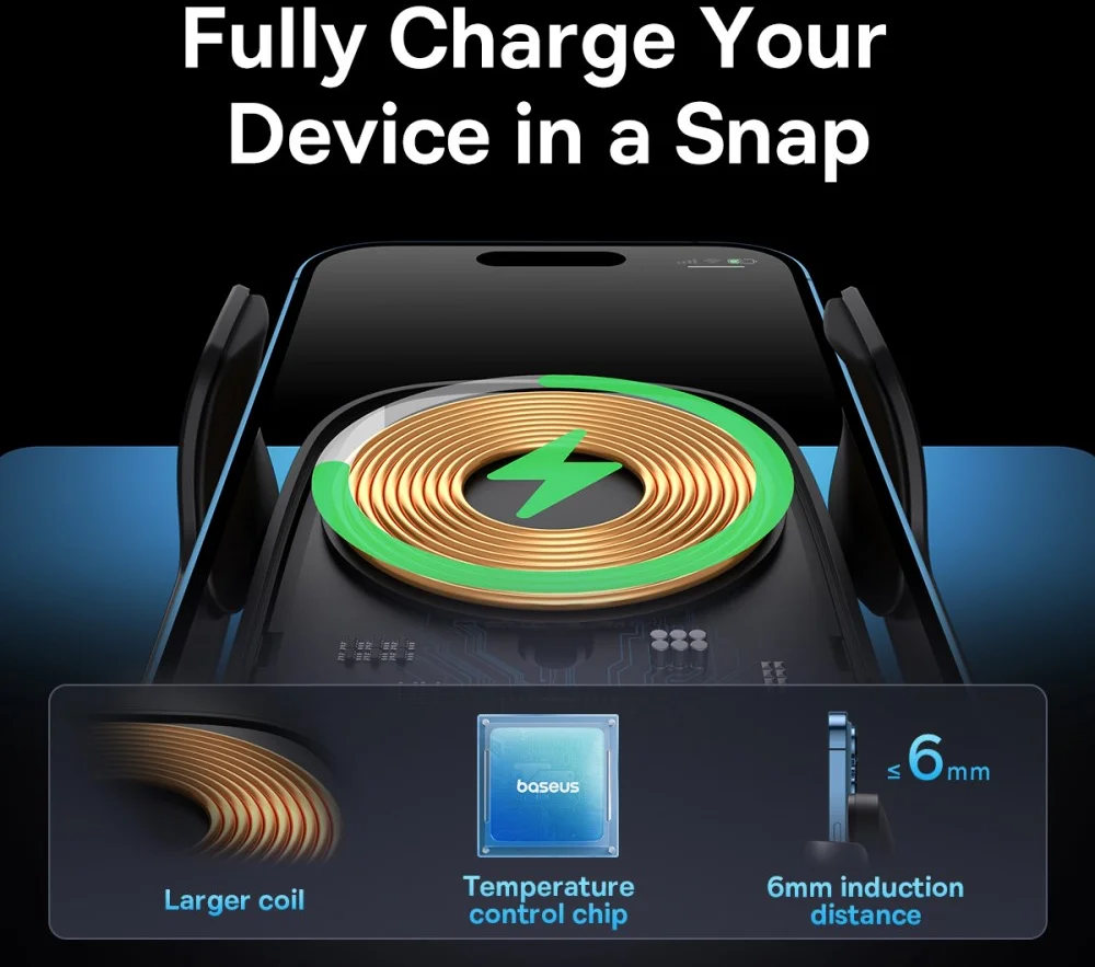 Baseus MilkyWay Telefoon Ventilatierooster Draadloos Opladen 15W Zwart afbeelding 6