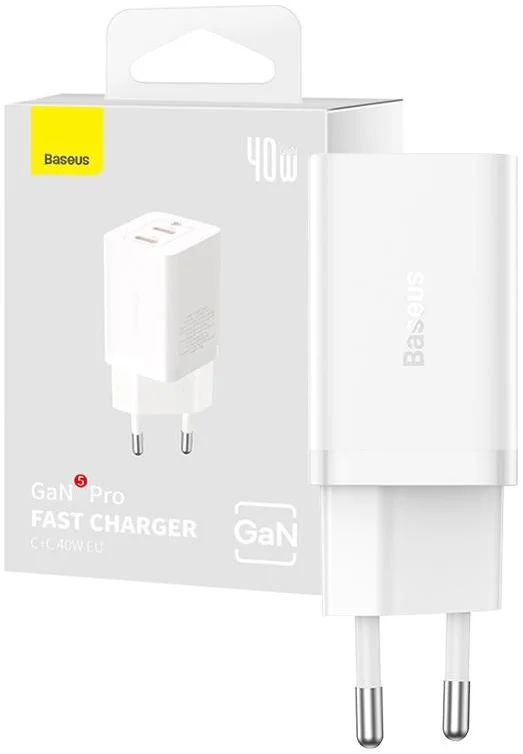 Baseus GaN5 Pro 40W Compacte Fast Charger Duo USB-C Wit afbeelding 7