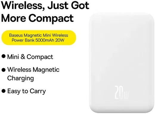 Baseus Mini 5.000 mAh Powerbank Compact Met MagSafe Wit 20W afbeelding 3
