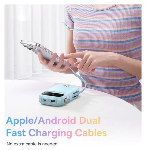 Baseus 20.000 mAh Powerbank met Ingebouwde USB-C/Lightning Kabel Blauw afbeelding 3