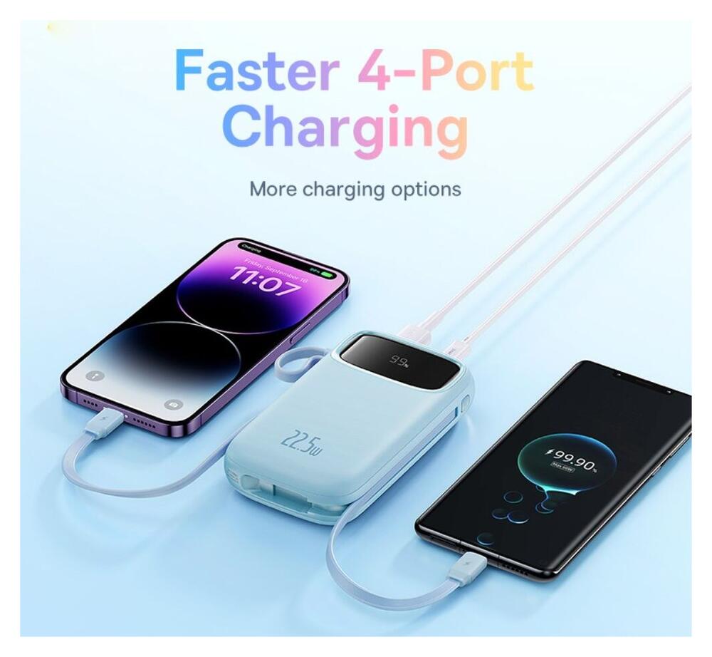 Baseus 20.000 mAh Powerbank met Ingebouwde USB-C/Lightning Kabel Blauw afbeelding 4