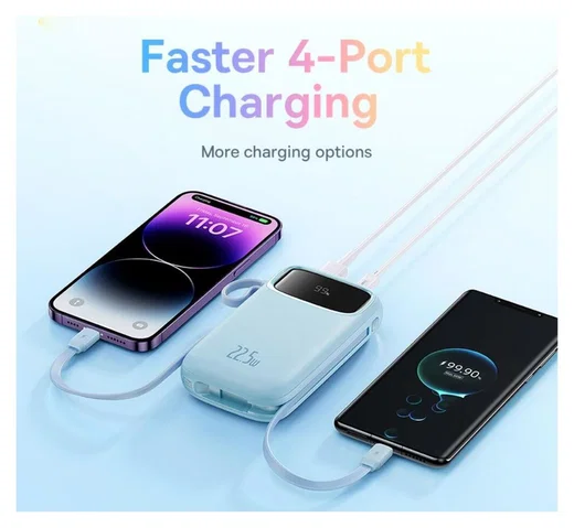 Baseus 20.000 mAh Powerbank met Ingebouwde USB-C/Lightning Kabel Blauw afbeelding 4