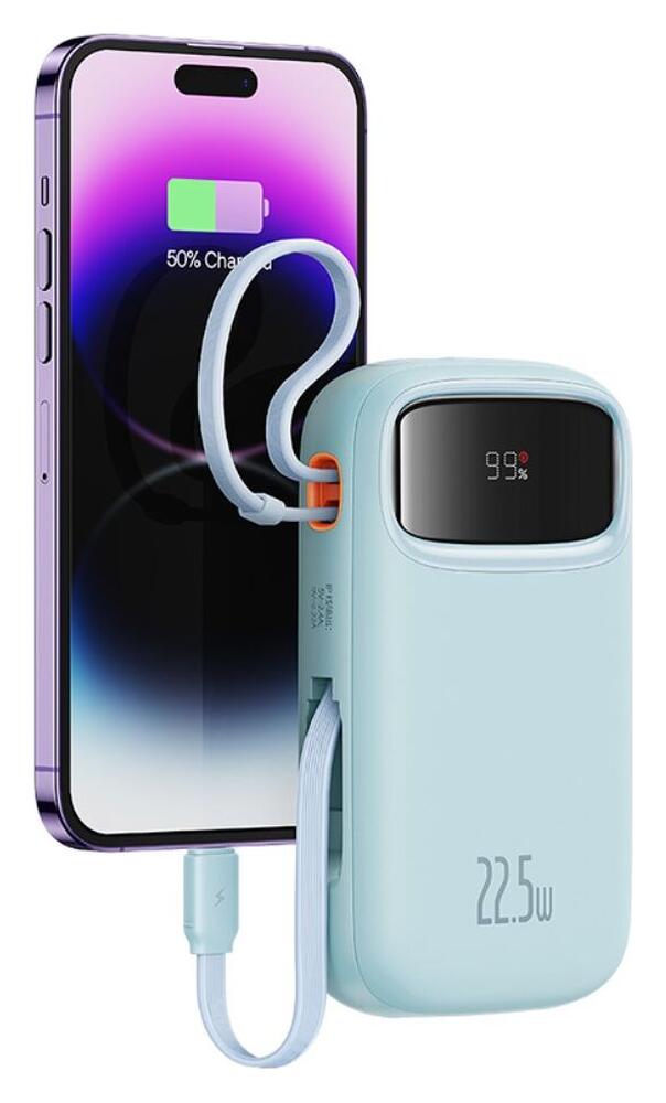 Baseus 20.000 mAh Powerbank met Ingebouwde USB-C/Lightning Kabel Blauw afbeelding 8