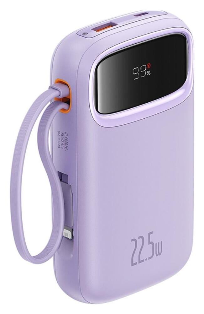 Baseus 20.000 mAh Powerbank met Ingebouwde USB-C/Lightning Kabel Paars afbeelding 1