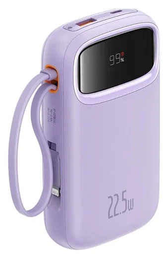 Baseus 20.000 mAh Powerbank met Ingebouwde USB-C/Lightning Kabel Paars afbeelding 1