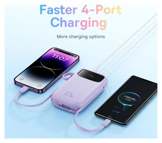 Baseus 20.000 mAh Powerbank met Ingebouwde USB-C/Lightning Kabel Paars afbeelding 4