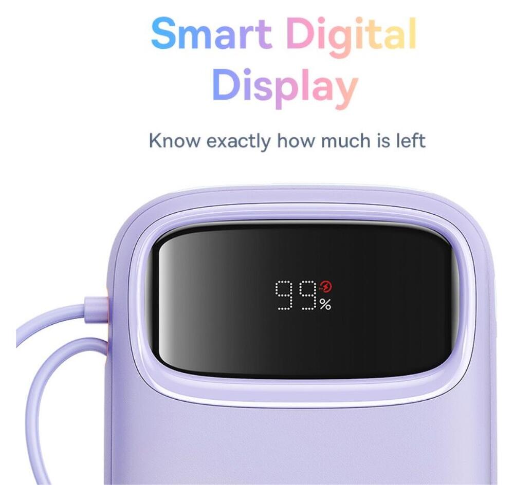 Baseus 20.000 mAh Powerbank met Ingebouwde USB-C/Lightning Kabel Paars afbeelding 7