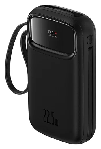 Baseus 10.000 mAh Powerbank met Ingebouwde USB-C/Lightning Kabel Zwart afbeelding 1