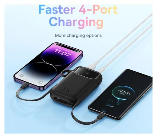 Baseus 10.000 mAh Powerbank met Ingebouwde USB-C/Lightning Kabel Zwart afbeelding 4