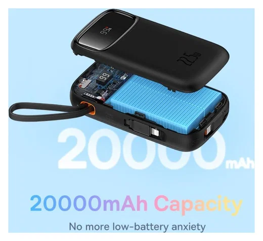 Baseus 10.000 mAh Powerbank met Ingebouwde USB-C/Lightning Kabel Zwart afbeelding 5