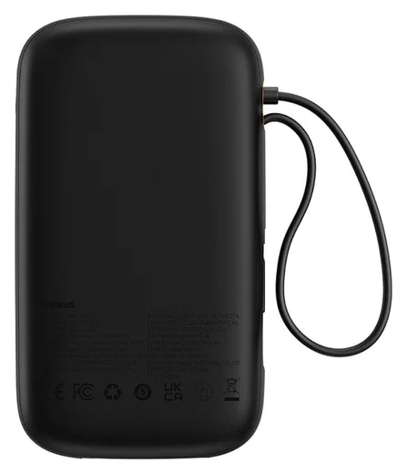 Baseus 10.000 mAh Powerbank met Ingebouwde USB-C/Lightning Kabel Zwart afbeelding 9