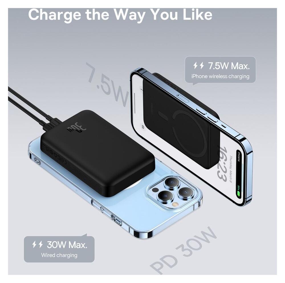 Baseus Mini 10.000 mAh Powerbank Compact met MagSafe Zwart 30W afbeelding 3