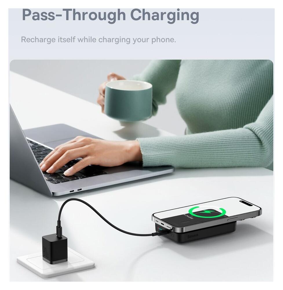 Baseus Mini 10.000 mAh Powerbank Compact met MagSafe Zwart 30W afbeelding 6