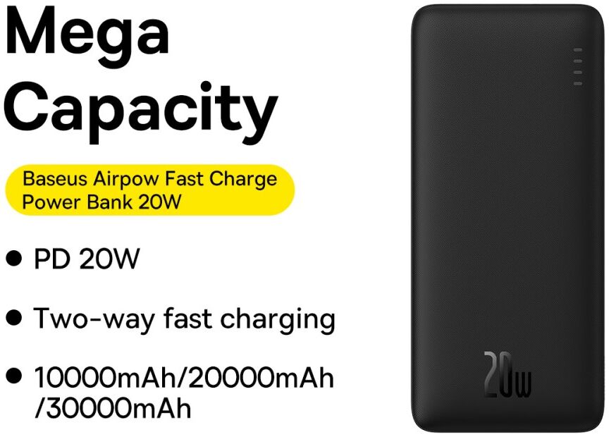 Baseus Airpow 30.000 mAh Powerbank Fast Charge Zwart 20W afbeelding 3