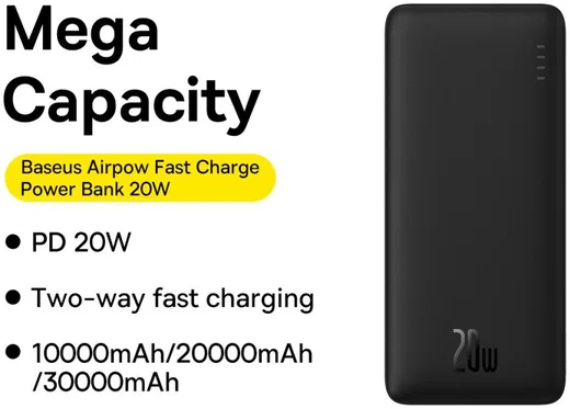 Baseus Airpow 30.000 mAh Powerbank Fast Charge Zwart 20W afbeelding 3
