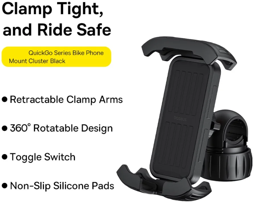 Baseus QuickGo Universele Telefoonhouder Motor/Fiets Zwart afbeelding 3