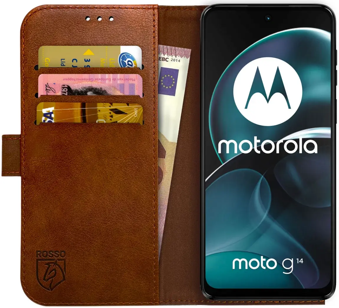 Rosso Element Motorola Moto G14 Hoesje Book Case Wallet Bruin afbeelding 1