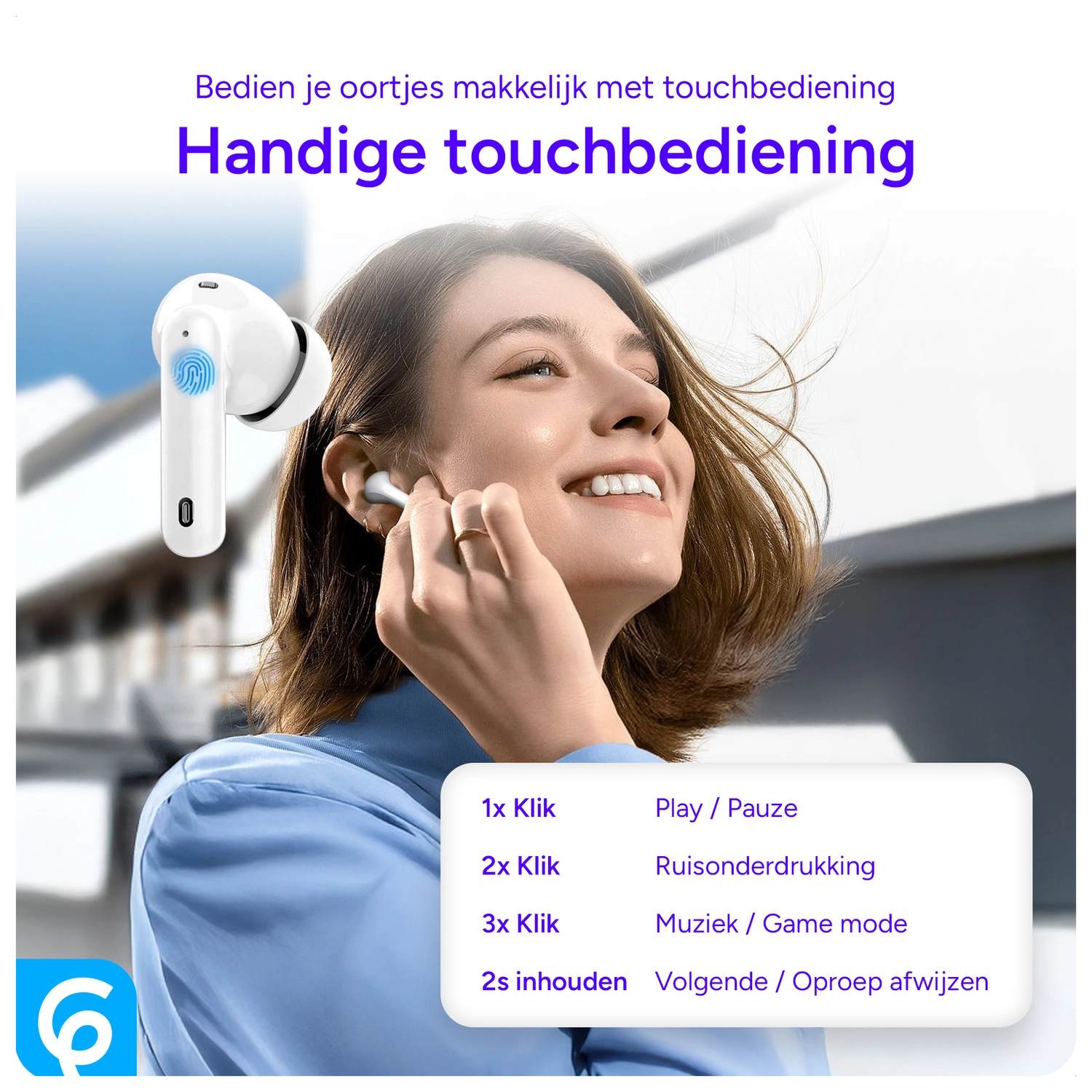 SBG Draadloze Oordopjes Noise Cancelling Bluetooth met Display Wit afbeelding 4