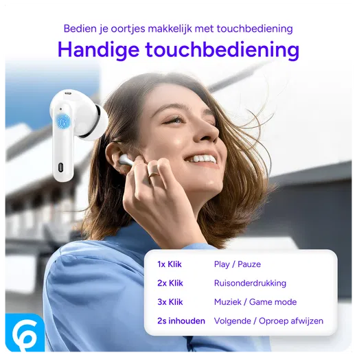 SBG Draadloze Oordopjes Noise Cancelling Bluetooth met Display Wit afbeelding 4