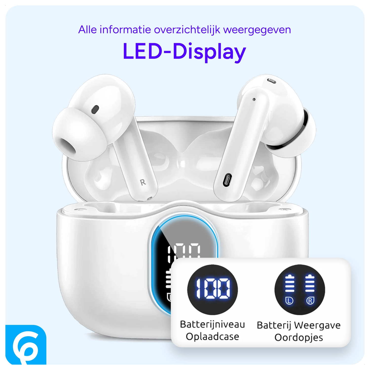 SBG Draadloze Oordopjes Noise Cancelling Bluetooth met Display Wit afbeelding 6
