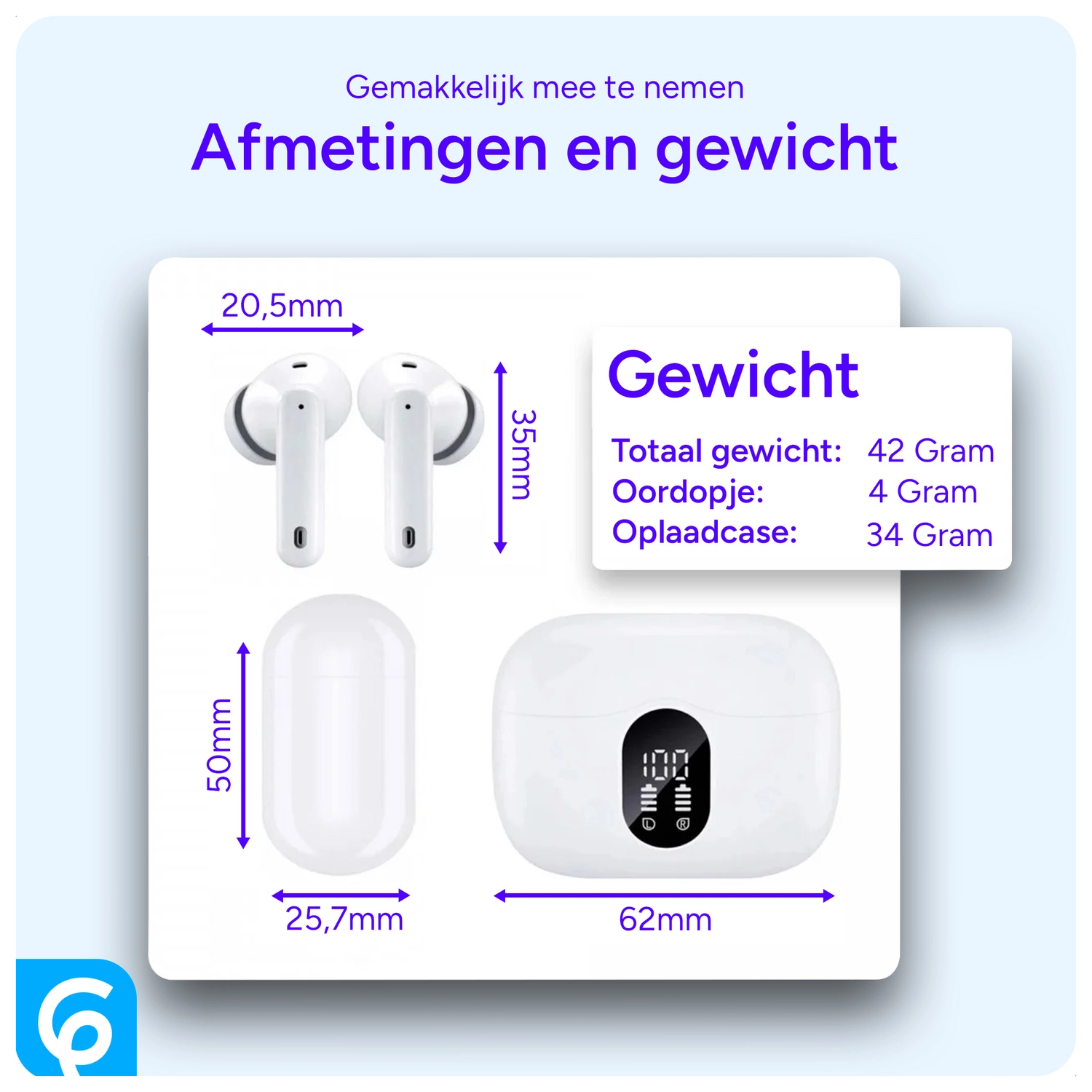 SBG Draadloze Oordopjes Noise Cancelling Bluetooth met Display Wit afbeelding 8