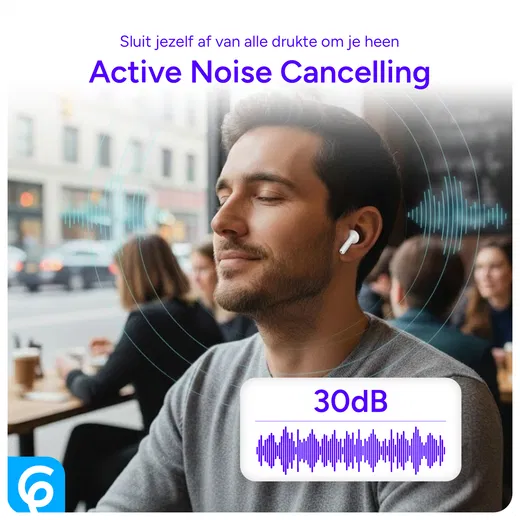 SBG Draadloze Oordopjes Noise Cancelling Bluetooth met Display Wit afbeelding 5