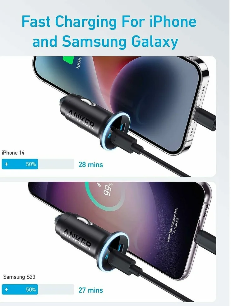 Anker 323 (52.5W) 2-Poorts USB / USB-C Autolader Fast Charge Zwart afbeelding 2