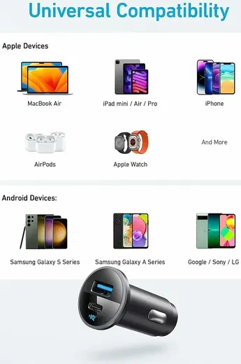 Anker 323 (52.5W) 2-Poorts USB / USB-C Autolader Fast Charge Zwart afbeelding 6