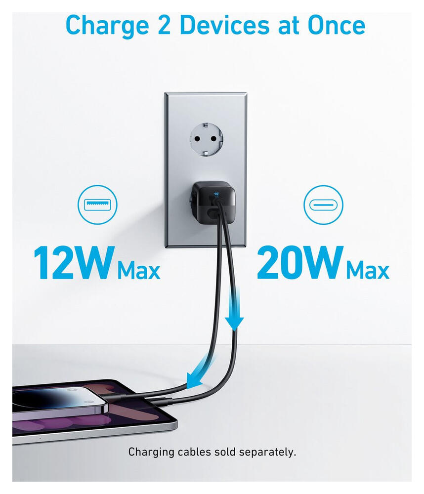 Anker 323 (33W) USB-A/USB-C Snellader Power Delivery Zwart afbeelding 2