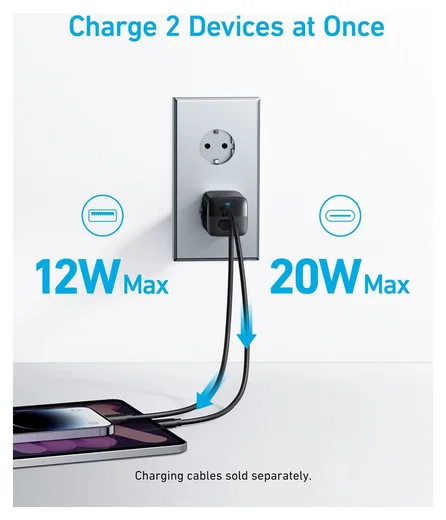 Anker 323 (33W) USB-A/USB-C Snellader Power Delivery Zwart afbeelding 2