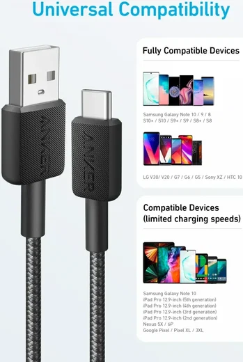 Anker 322 Gevlochten USB-A naar USB-C Kabel 1.8M Zwart afbeelding 4