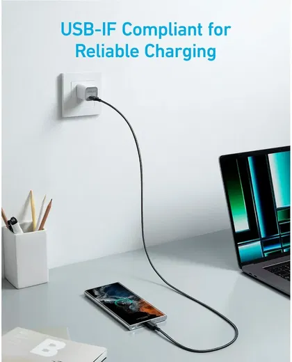 Anker 322 (60W) Gevlochten USB-C naar USB-C Kabel 0.9M Zwart afbeelding 4