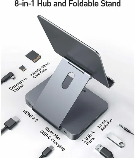 Anker 551 8-in-1 USB-C Hub en iPad / Tablet Houder Grijs afbeelding 2