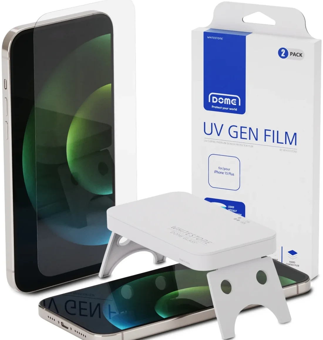 Whitestone iPhone 15 Pro Screen Protector UV-Licht Folie (2-Pack) afbeelding 1