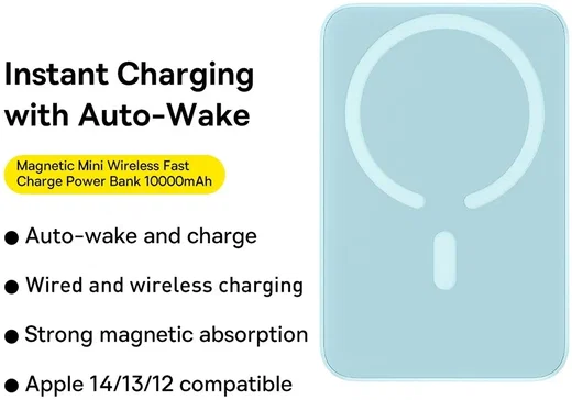 Baseus Megattach 10.000 mAh Powerbank Compact Met MagSafe Blauw 20W afbeelding 3