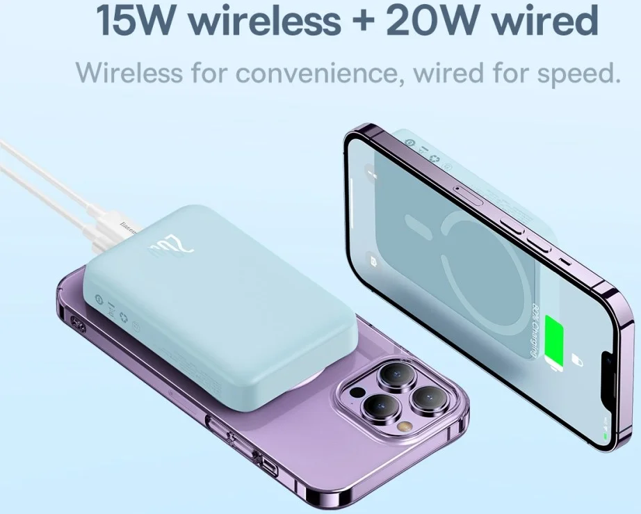 Baseus Megattach 10.000 mAh Powerbank Compact Met MagSafe Blauw 20W afbeelding 5
