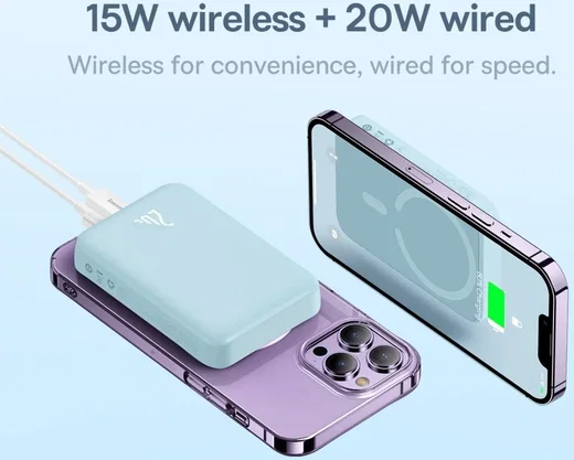 Baseus Megattach 10.000 mAh Powerbank Compact Met MagSafe Blauw 20W afbeelding 5